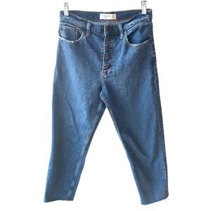 Abercrombie + Fitch The Mom Jeans 4 Short High Rise Button Fly Raw Hem Blue